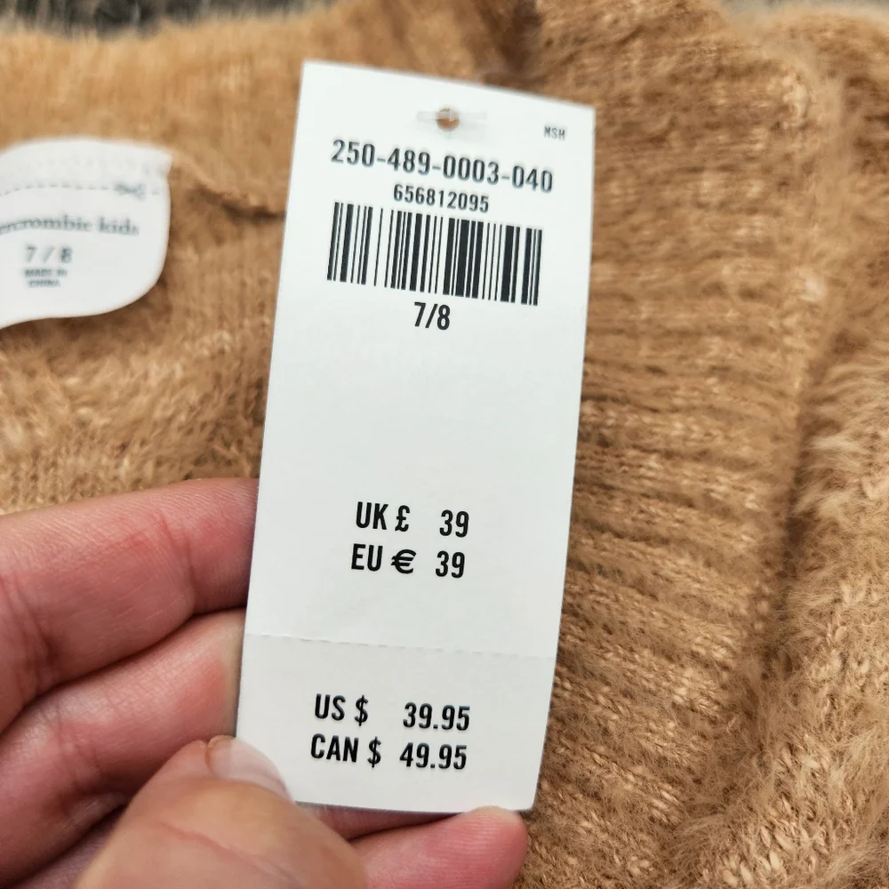 NWT Abercrombie Kids Soft Fuzzy Cardigan Tan Beige Size 7/8